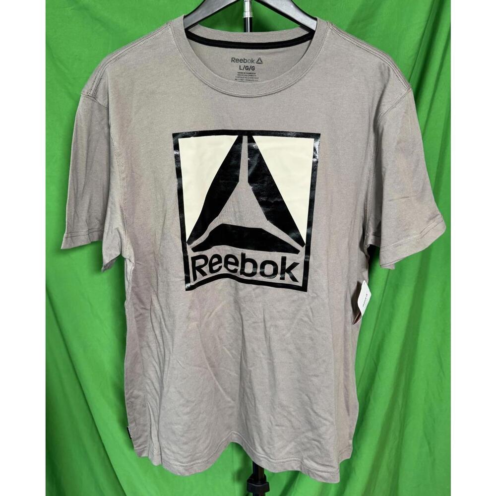 Reebok Gray & Black Logo Quad Graphic Tee T Shirt Short Sleeve Men's L NEW NWT!
